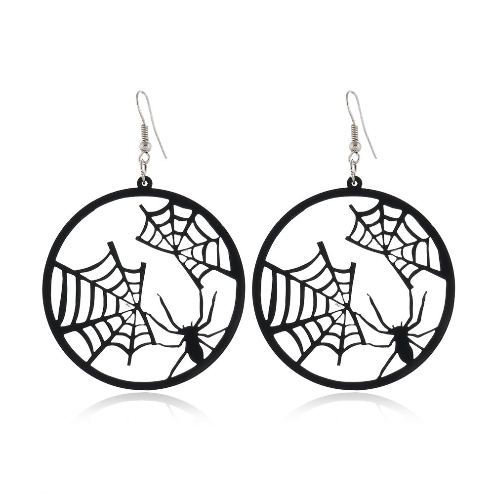 Wholesale Spider Pumpkin Witch Black Cat Round Acrylic Halloween Earrings